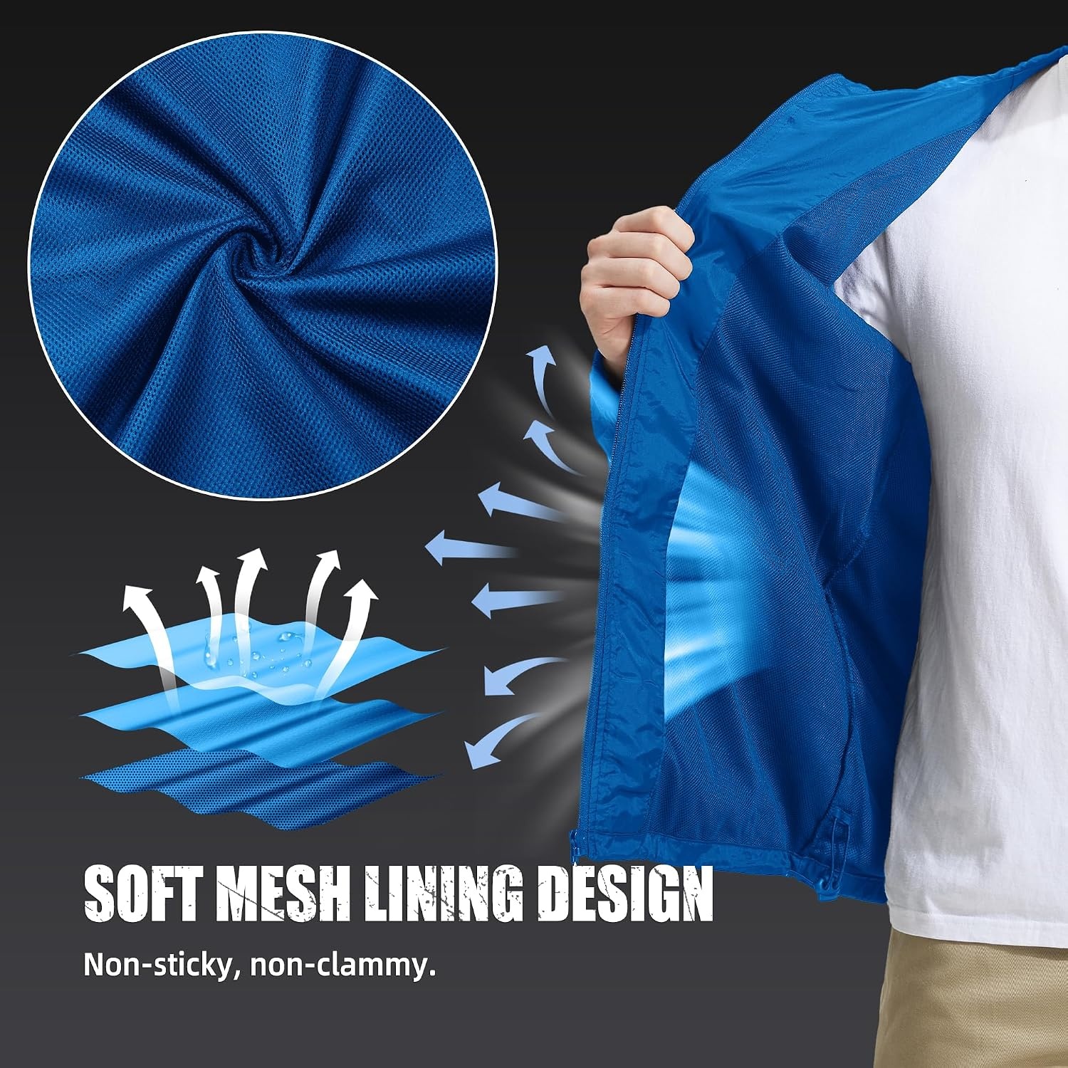 image:imageZITY Mens Rain Jacket with Lining Waterproof Lightweight Rain Coats Packable Hooded Windbreaker for Hiking Golf CyclingBlue