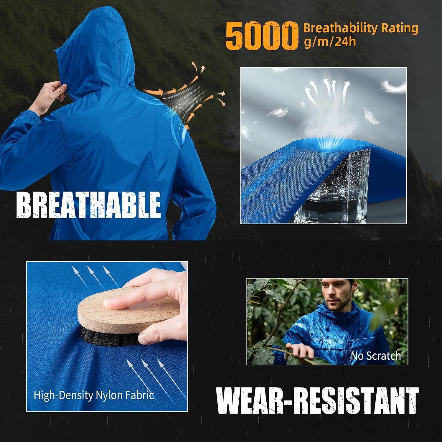 image:imageZITY Mens Rain Jacket with Lining Waterproof Lightweight Rain Coats Packable Hooded Windbreaker for Hiking Golf CyclingBlue