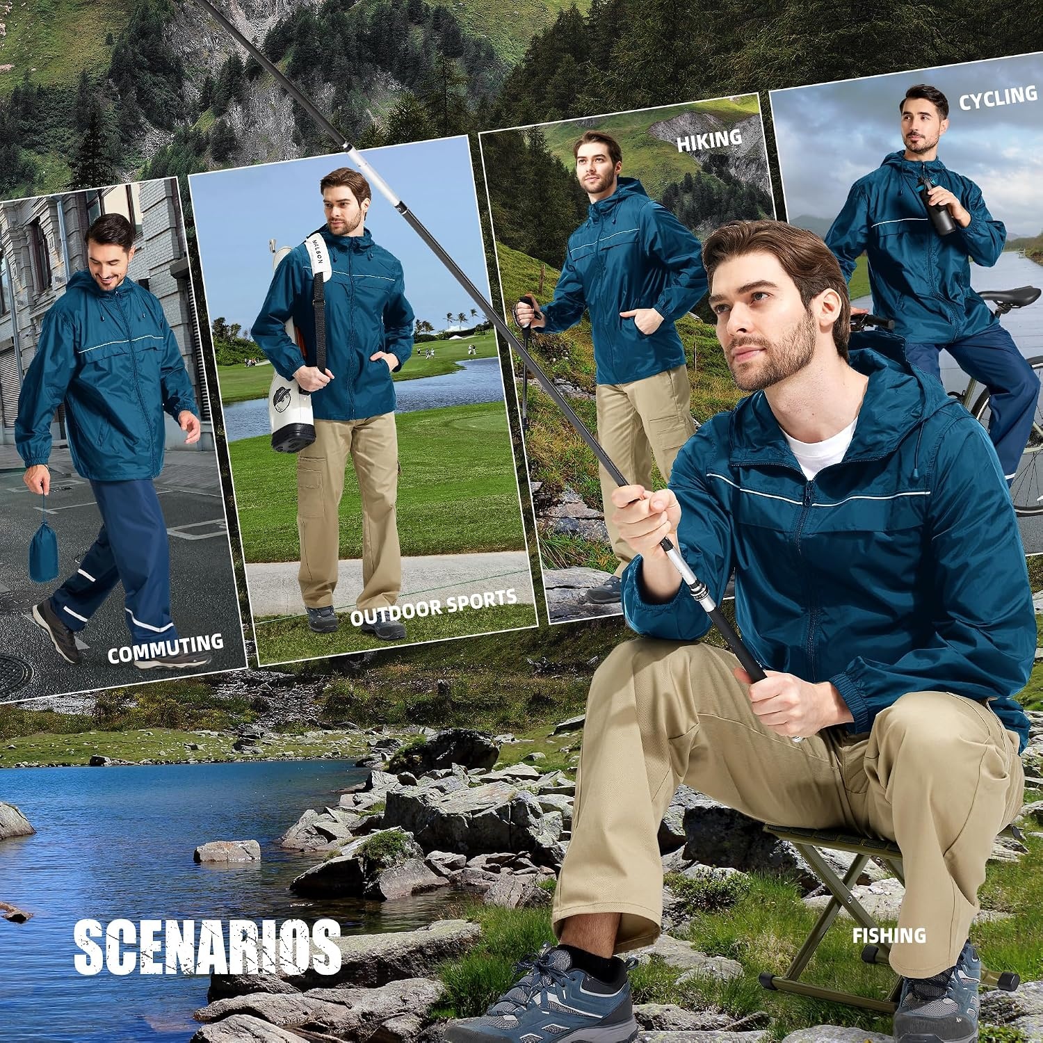 image:imageZITY Mens Rain Jacket with Lining Waterproof Lightweight Rain Coats Packable Hooded Windbreaker for Hiking Golf CyclingDark Blue
