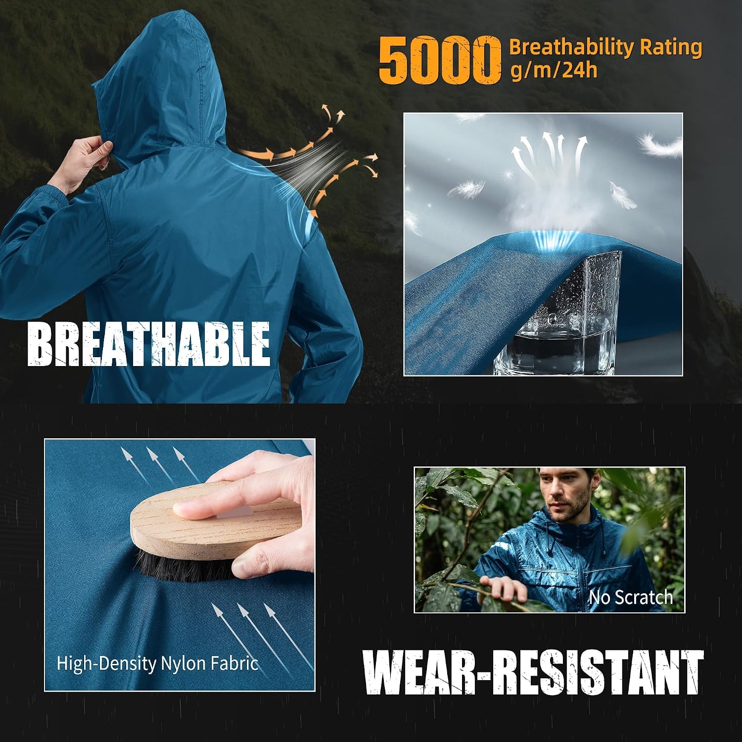 image:imageZITY Mens Rain Jacket with Lining Waterproof Lightweight Rain Coats Packable Hooded Windbreaker for Hiking Golf CyclingDark Blue