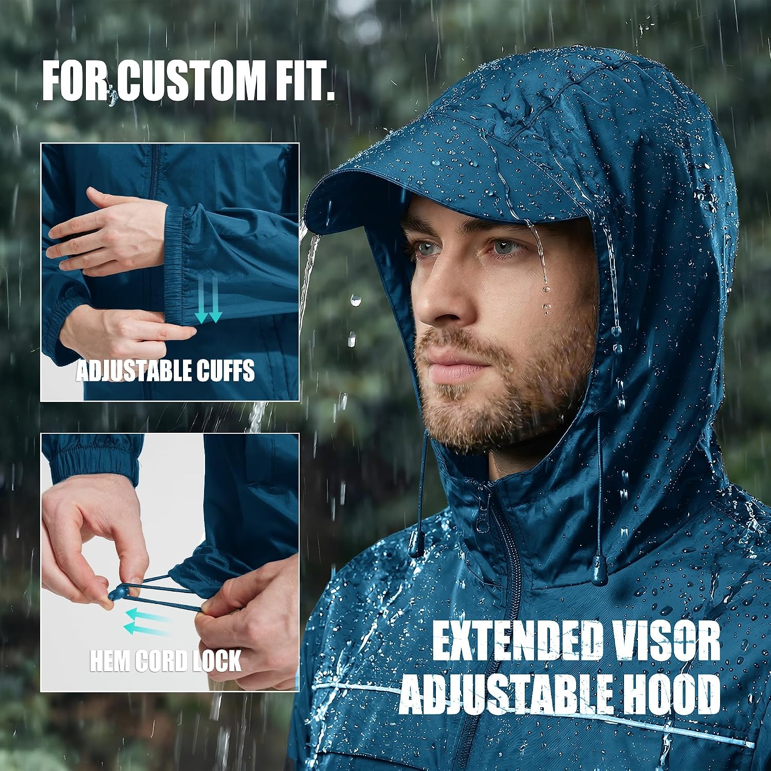 image:imageZITY Mens Rain Jacket with Lining Waterproof Lightweight Rain Coats Packable Hooded Windbreaker for Hiking Golf CyclingDark Blue