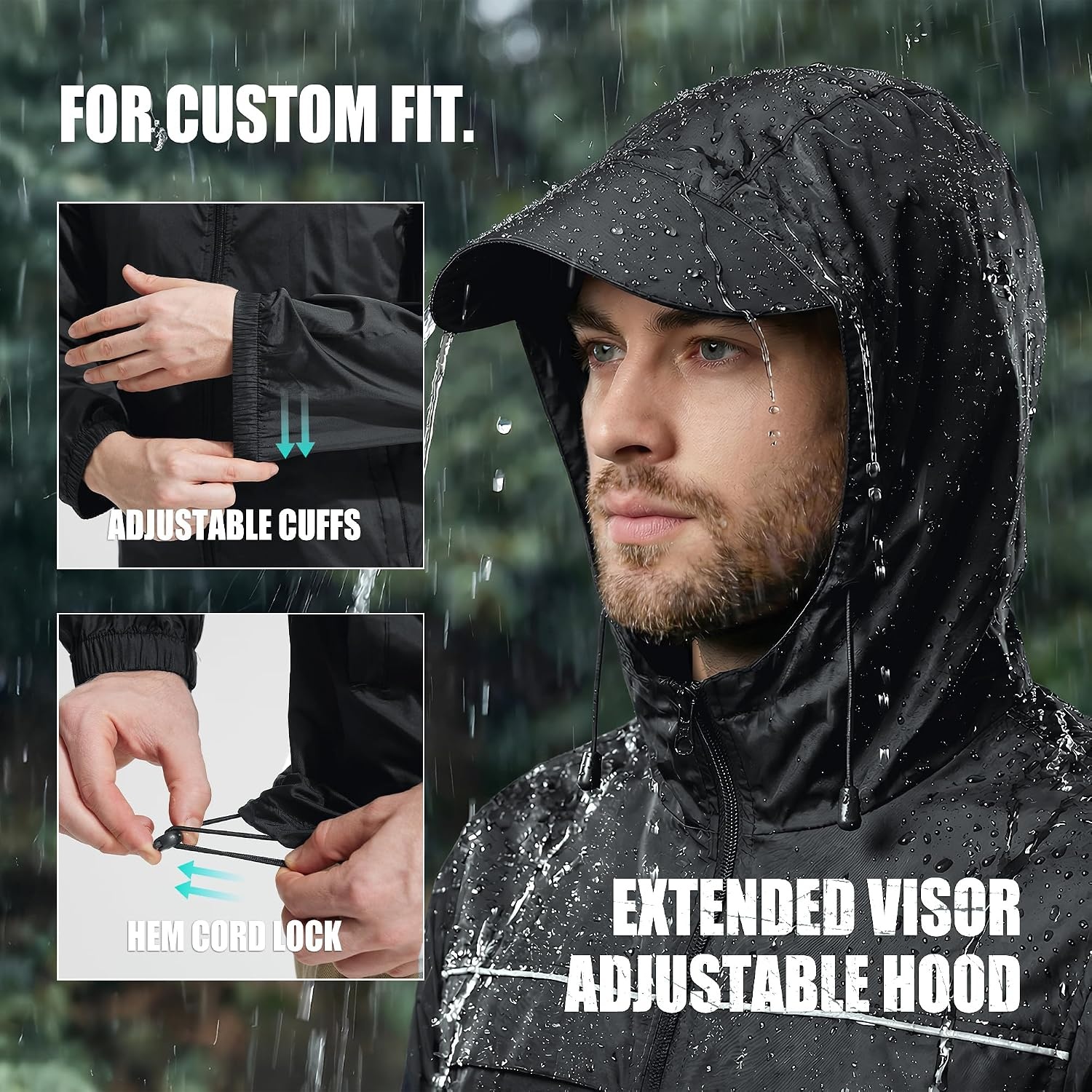 image:imageZITY Mens Rain Jacket with Lining Waterproof Lightweight Rain Coats Packable Hooded Windbreaker for Hiking Golf CyclingDark Grey