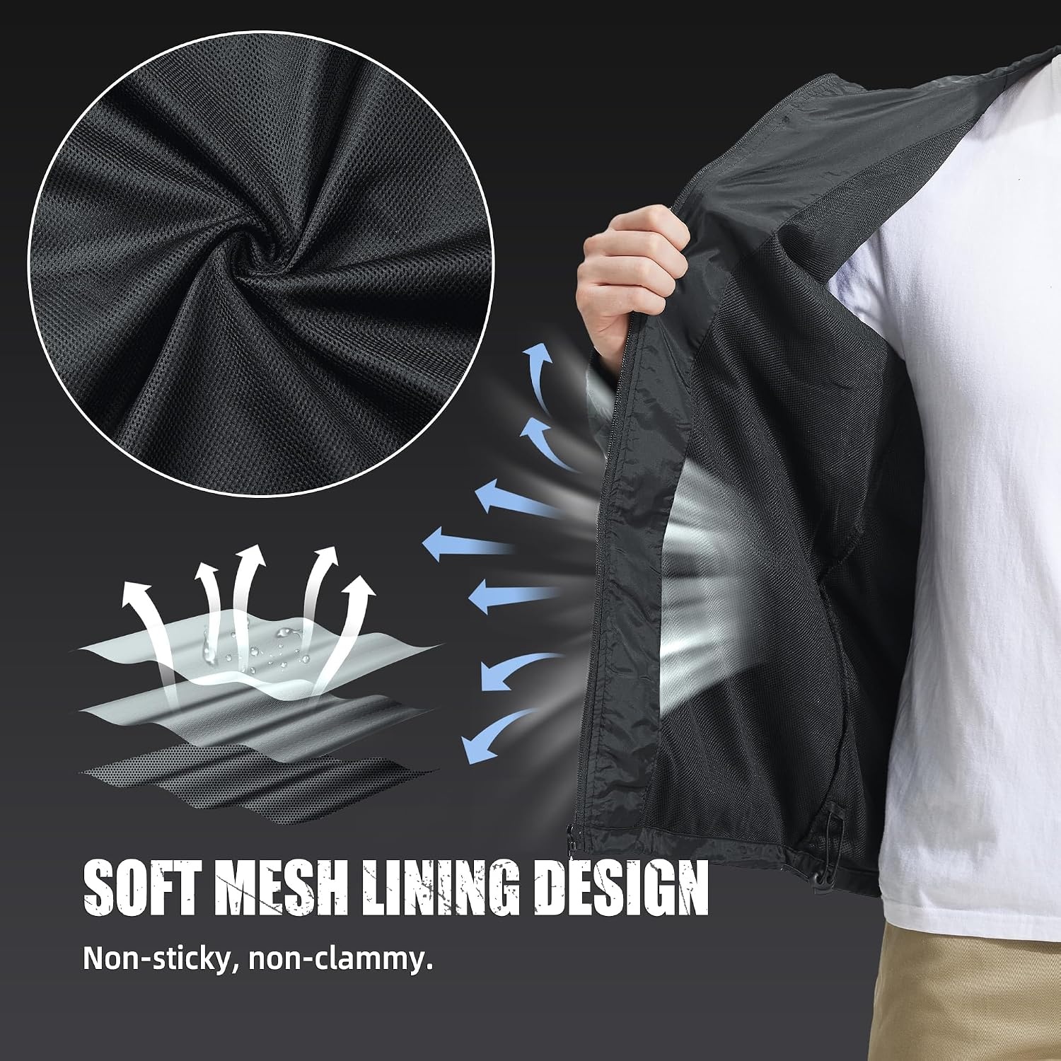 image:imageZITY Mens Rain Jacket with Lining Waterproof Lightweight Rain Coats Packable Hooded Windbreaker for Hiking Golf CyclingDark Grey