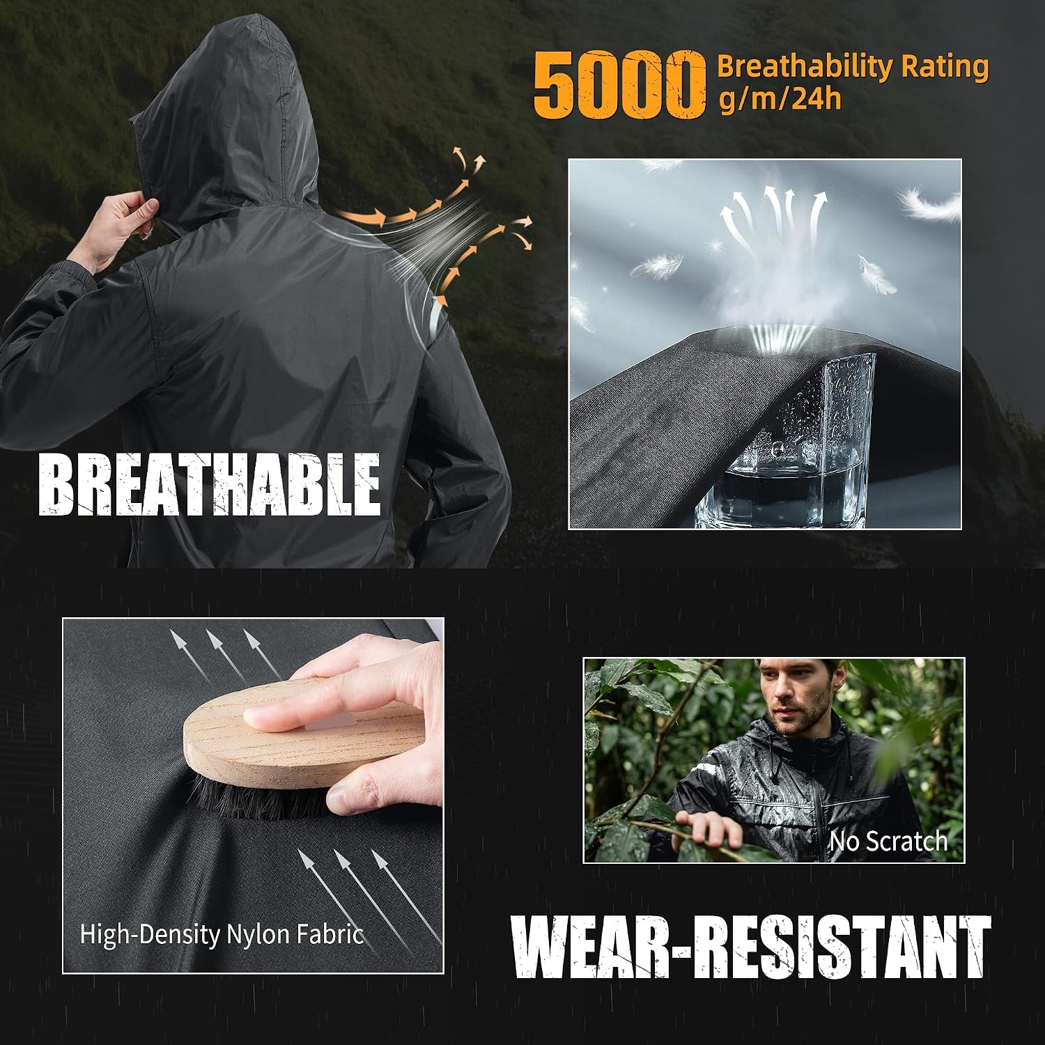 image:imageZITY Mens Rain Jacket with Lining Waterproof Lightweight Rain Coats Packable Hooded Windbreaker for Hiking Golf CyclingDark Grey