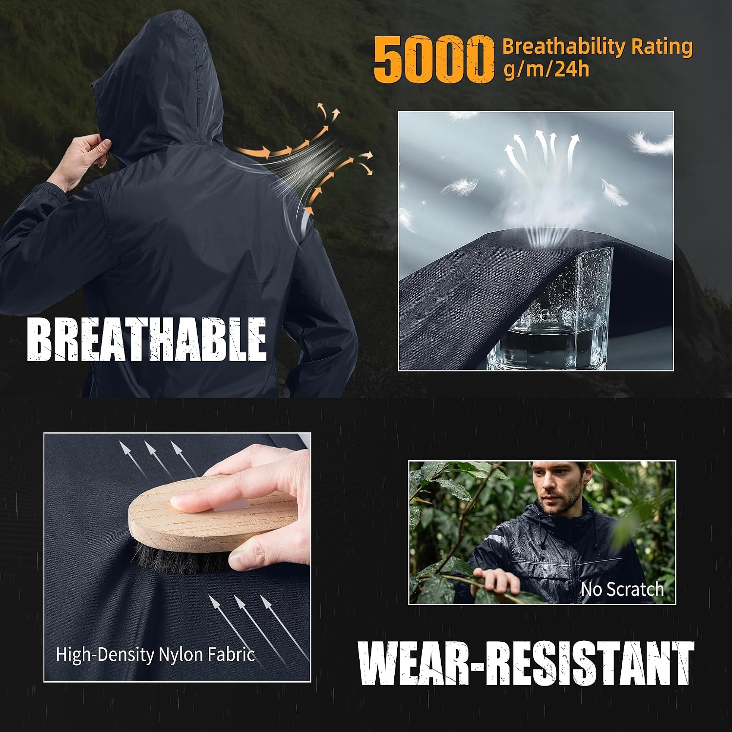 image:imageZITY Mens Rain Jacket with Lining Waterproof Lightweight Rain Coats Packable Hooded Windbreaker for Hiking Golf CyclingGray Blue
