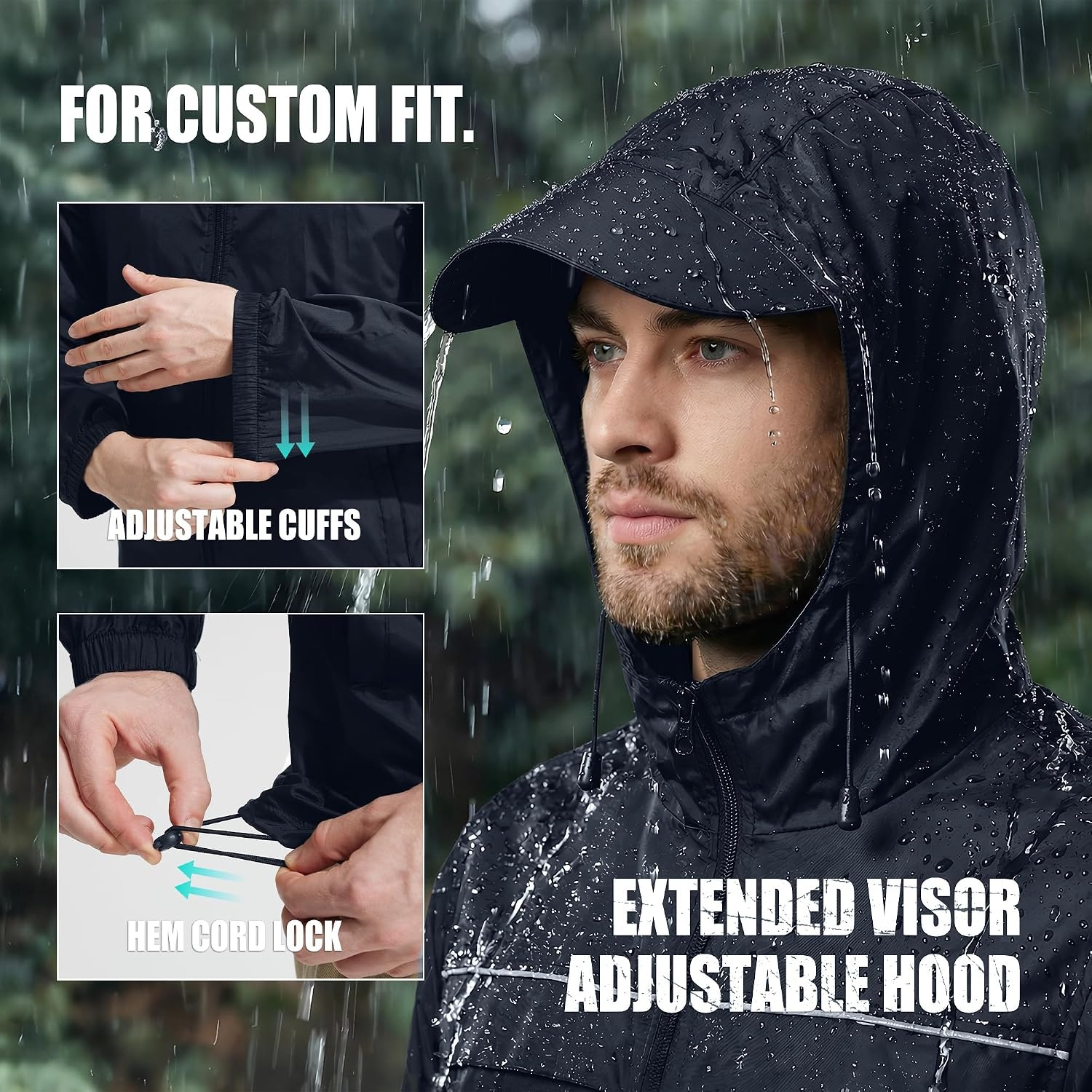 image:imageZITY Mens Rain Jacket with Lining Waterproof Lightweight Rain Coats Packable Hooded Windbreaker for Hiking Golf CyclingGray Blue