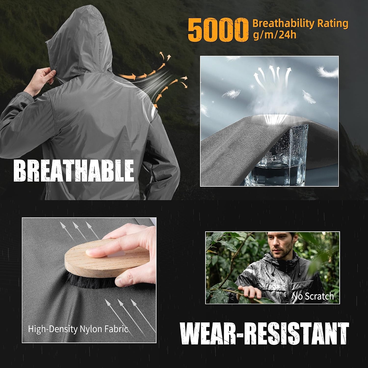 image:imageZITY Mens Rain Jacket with Lining Waterproof Lightweight Rain Coats Packable Hooded Windbreaker for Hiking Golf CyclingGrey