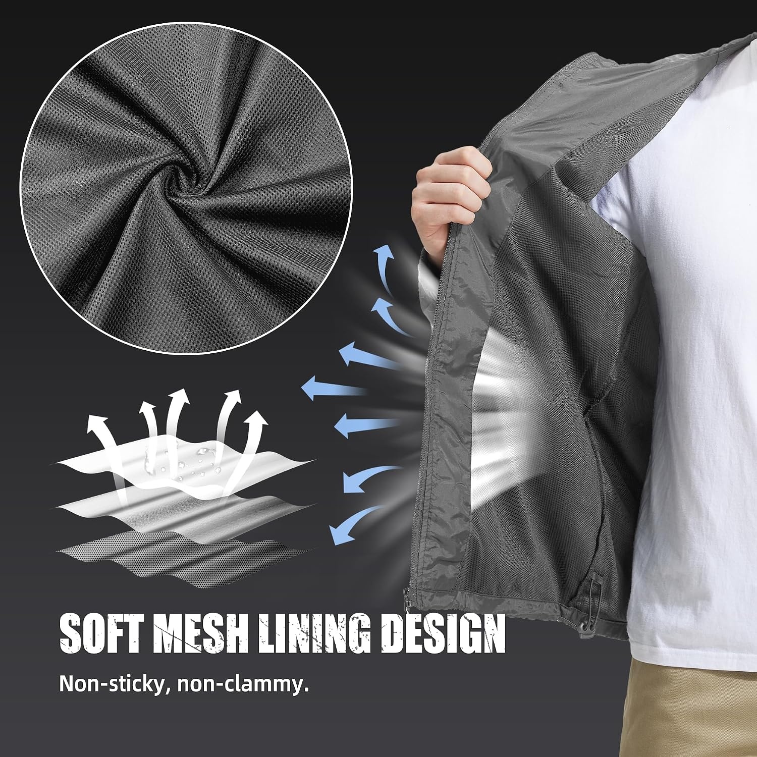 image:imageZITY Mens Rain Jacket with Lining Waterproof Lightweight Rain Coats Packable Hooded Windbreaker for Hiking Golf CyclingGrey