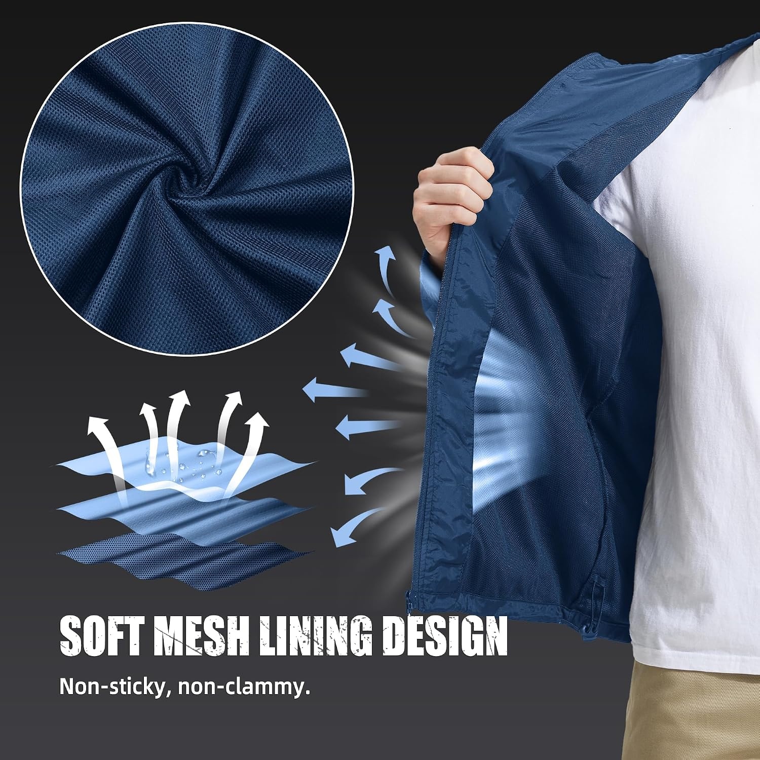 image:imageZITY Mens Rain Jacket with Lining Waterproof Lightweight Rain Coats Packable Hooded Windbreaker for Hiking Golf CyclingNavy