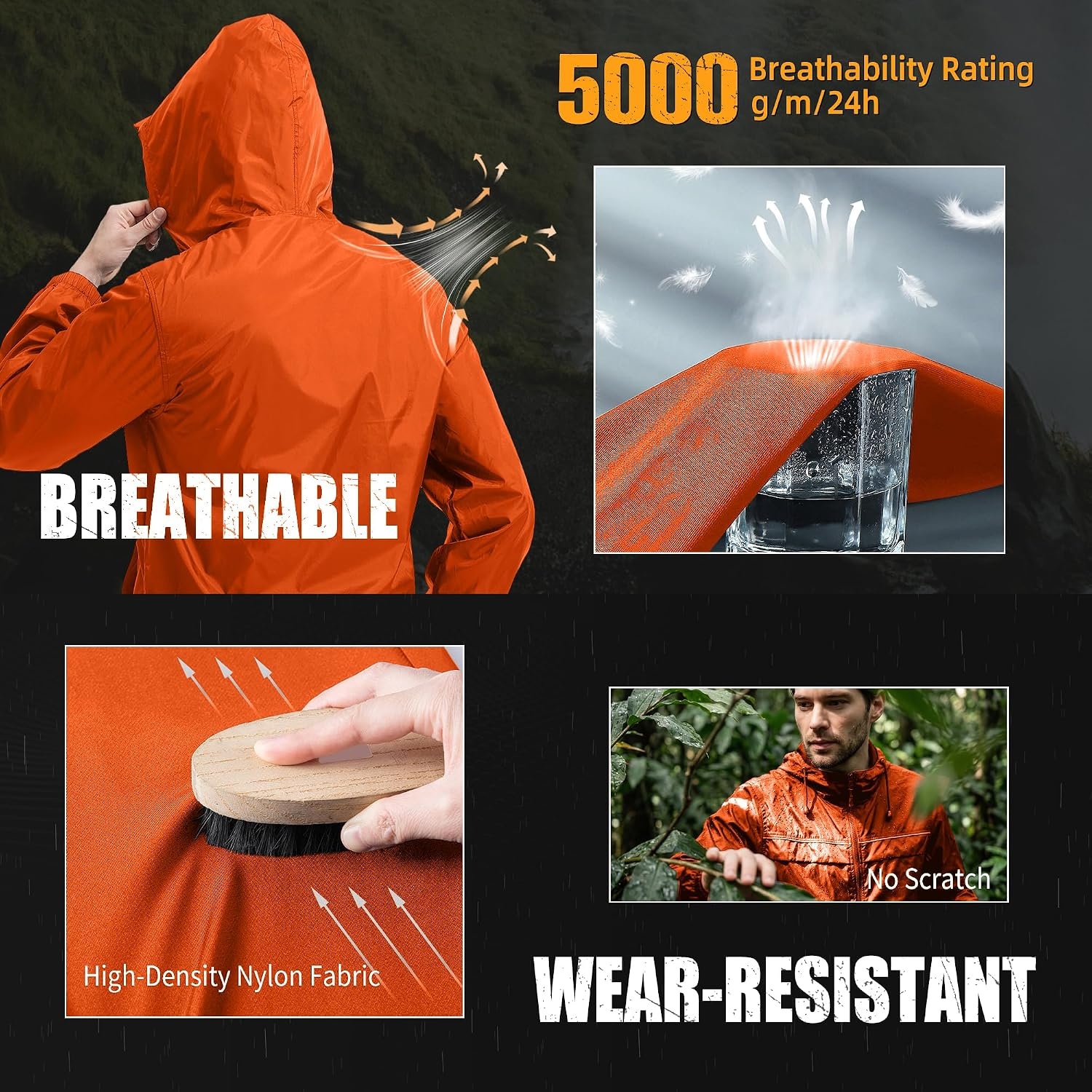 image:imageZITY Mens Rain Jacket with Lining Waterproof Lightweight Rain Coats Packable Hooded Windbreaker for Hiking Golf CyclingOrange