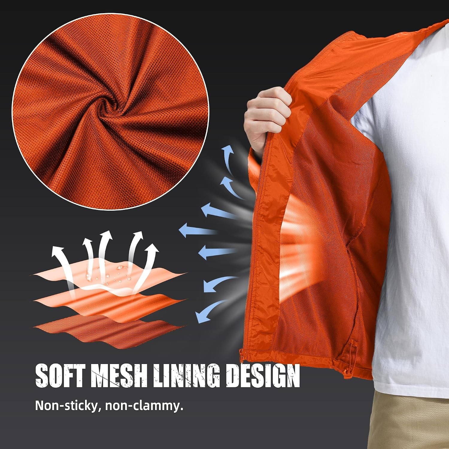 image:imageZITY Mens Rain Jacket with Lining Waterproof Lightweight Rain Coats Packable Hooded Windbreaker for Hiking Golf CyclingOrange