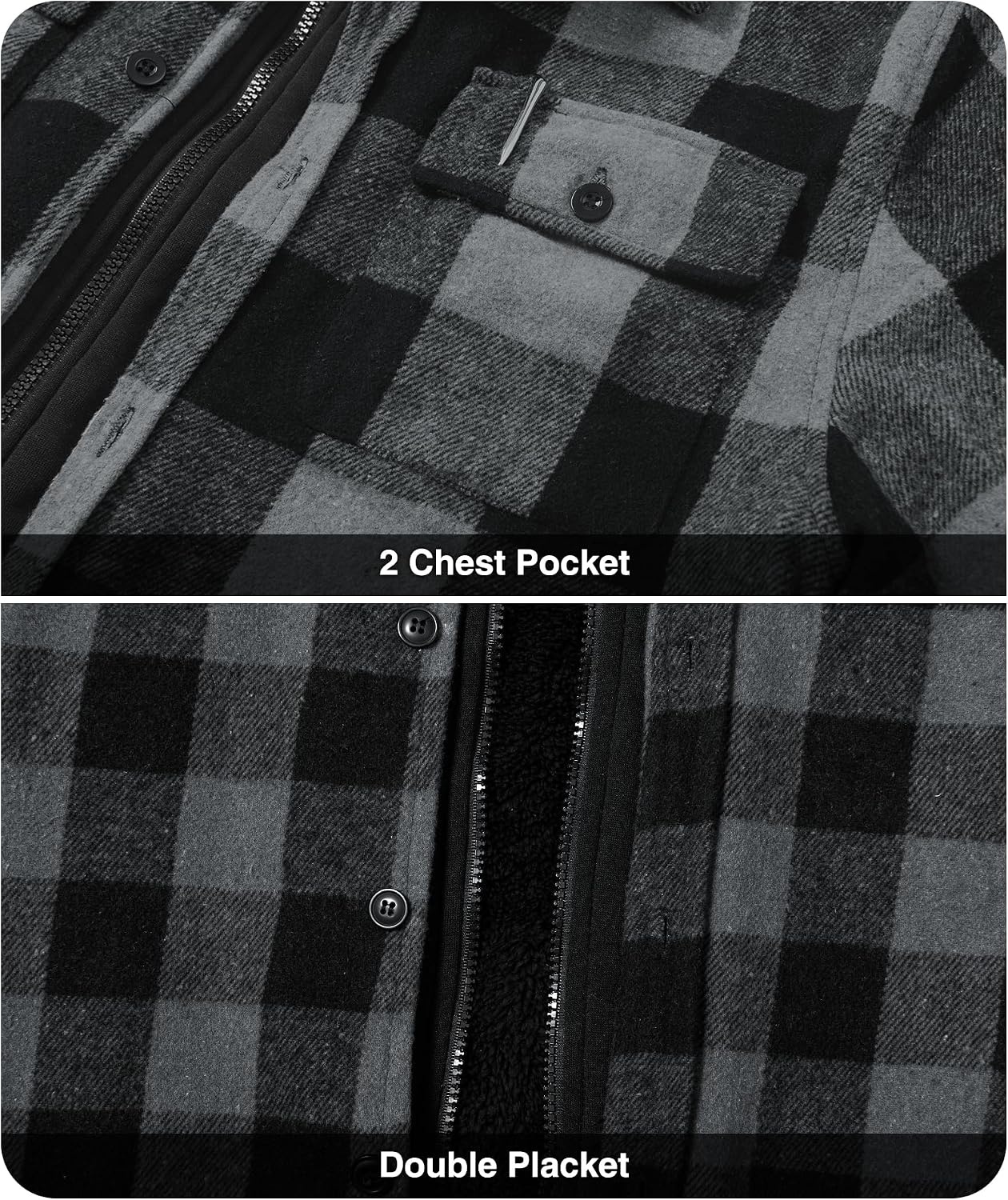 image:imageZITY Mens Sherpa Flannel Shirt Jacket Plaid Fleece Lined Hooded Sweatshirt Zip Front with Button PlacketWinter Warm Coat4 PocketsHeavyweight ThickPartyWorkCampingHikingDaily WearShoppingGrey
