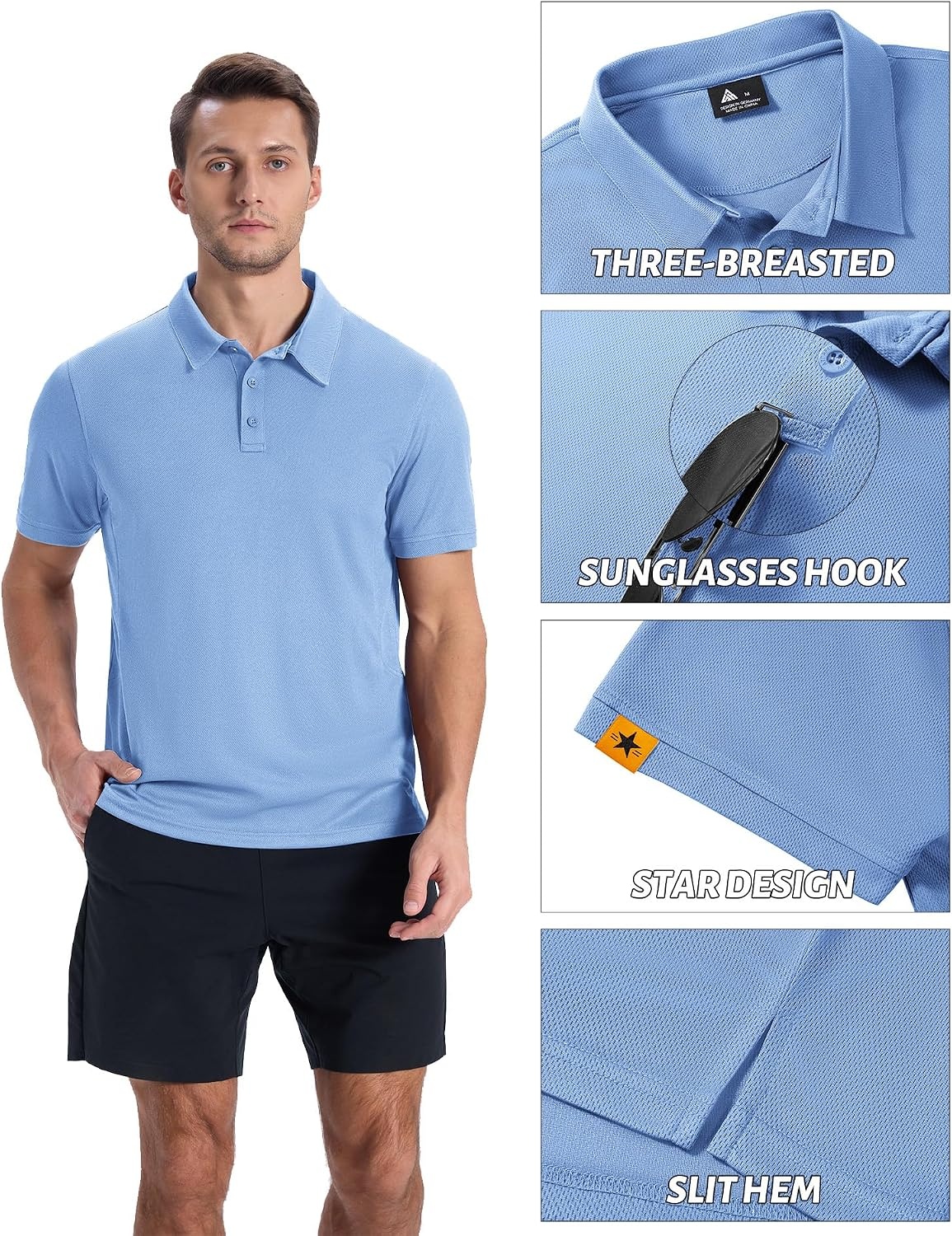 image:imageZITY Mens Short Sleeve Golf Polo Collared Shirts Solid Performance Tactical Shirt Moisture Wicking Breathable Lightweight Work Business Tennis Daily Casual TShirtLight Blue