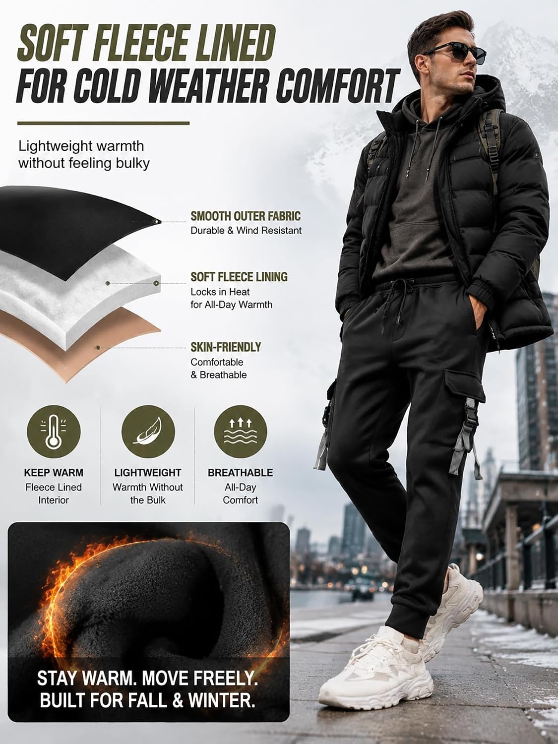 image:imageZITY Mens Sweatpants Tapered Joggers Athletic Track Pants Fall Warm Pants with PocketsA433black