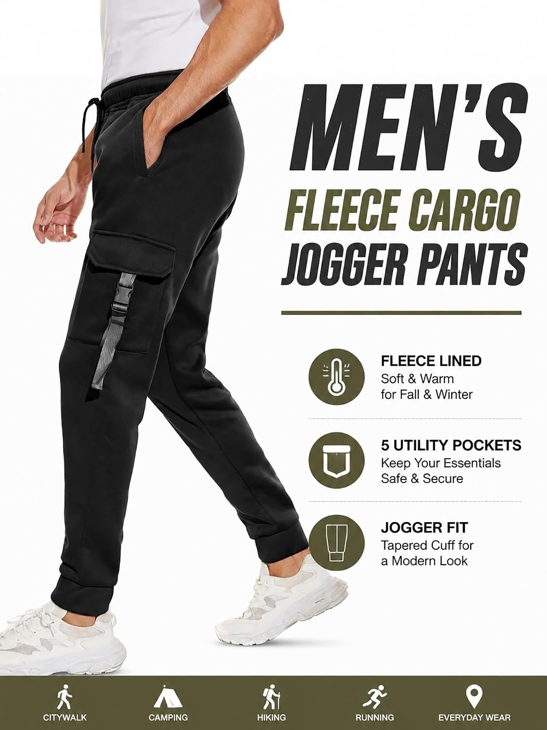 image:imageZITY Mens Sweatpants Tapered Joggers Athletic Track Pants Fall Warm Pants with PocketsA433black