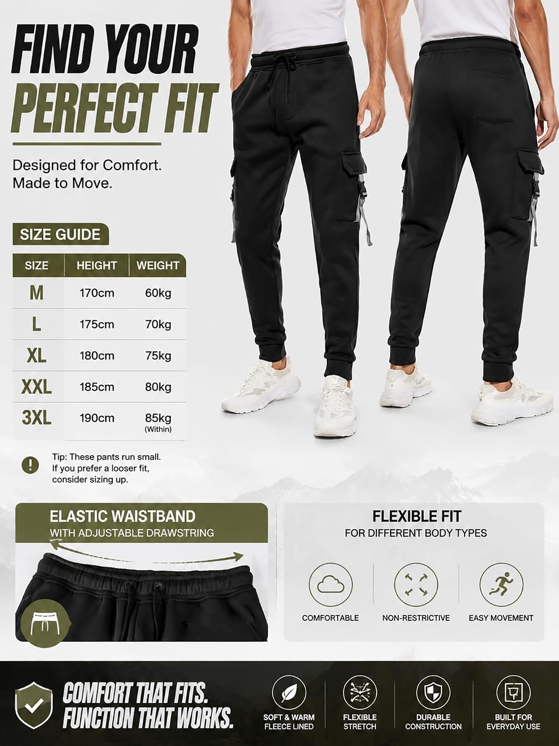 image:imageZITY Mens Sweatpants Tapered Joggers Athletic Track Pants Fall Warm Pants with PocketsA433black