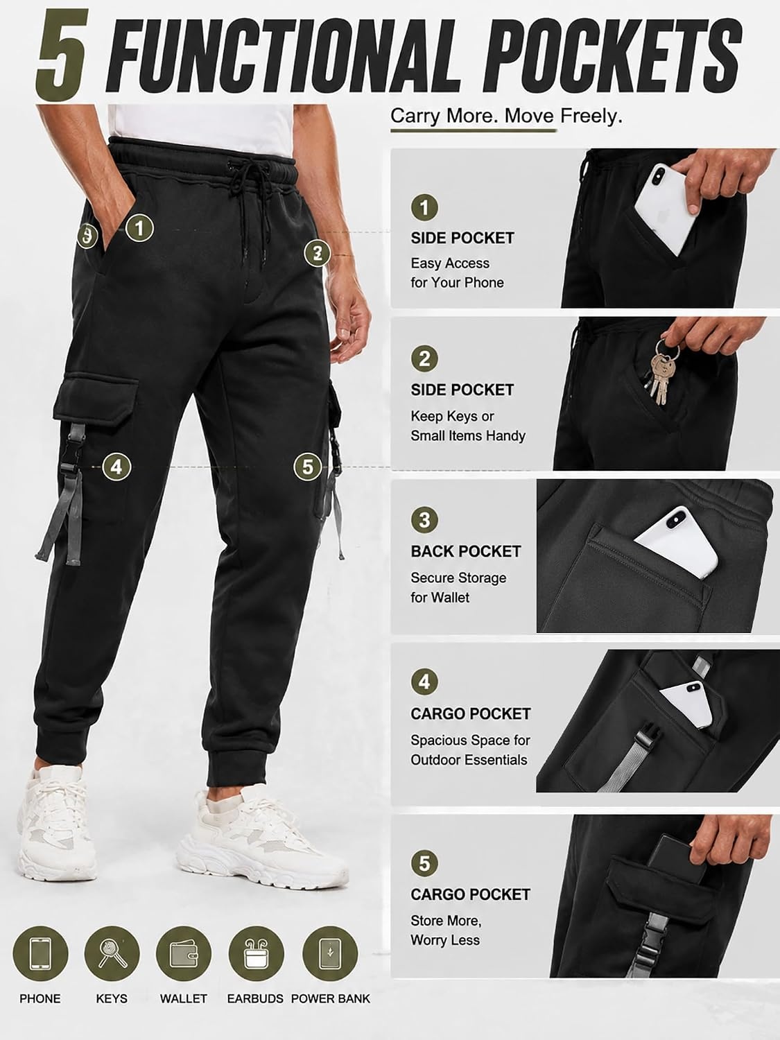 image:imageZITY Mens Sweatpants Tapered Joggers Athletic Track Pants Fall Warm Pants with PocketsA433black
