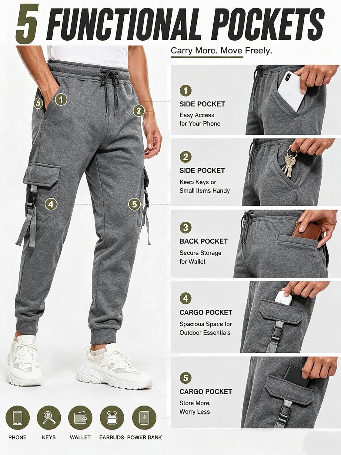 image:imageZITY Mens Sweatpants Tapered Joggers Athletic Track Pants Fall Warm Pants with PocketsA433gray