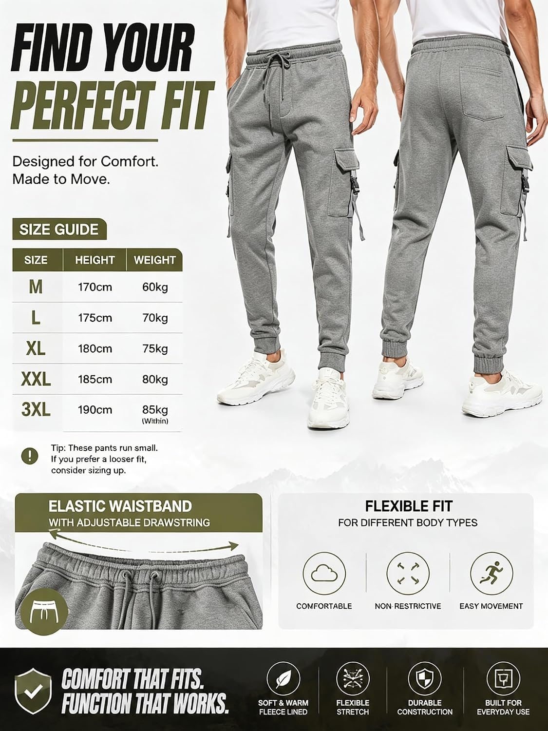 image:imageZITY Mens Sweatpants Tapered Joggers Athletic Track Pants Fall Warm Pants with PocketsA433gray
