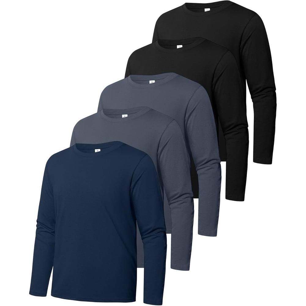 image:imageZITY 5 Pack Cotton Long Sleeve TShirt Crew Neck Basic Tee Soft Casual Breathable Shirts TopsBlack2grey2navy1