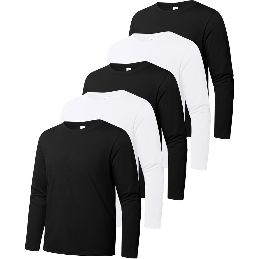 image:imageZITY 5 Pack Cotton Long Sleeve TShirt Crew Neck Basic Tee Soft Casual Breathable Shirts TopsBlack3white2