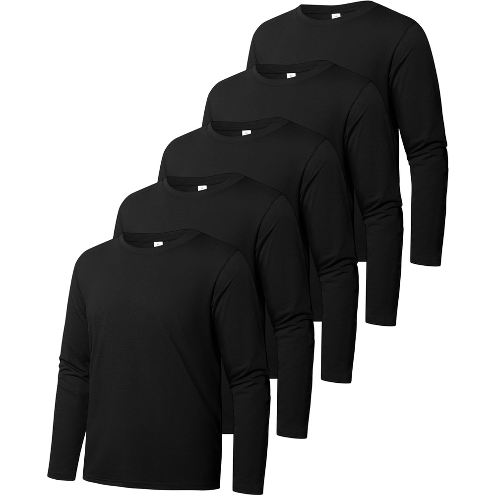image:imageZITY 5 Pack Cotton Long Sleeve TShirt Crew Neck Basic Tee Soft Casual Breathable Shirts TopsBlack5
