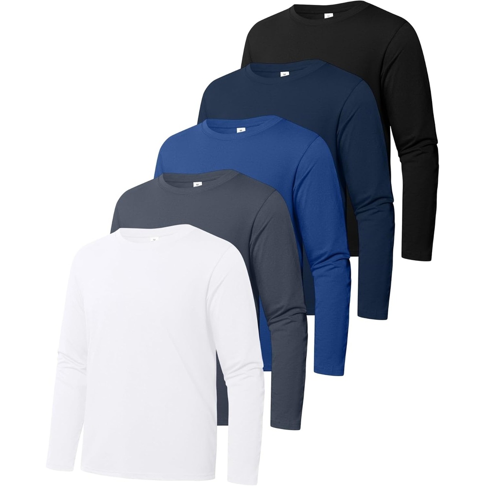 image:imageZITY 5 Pack Cotton Long Sleeve TShirt Crew Neck Basic Tee Soft Casual Breathable Shirts TopsBlackwhitegreyroyal Bluenavy