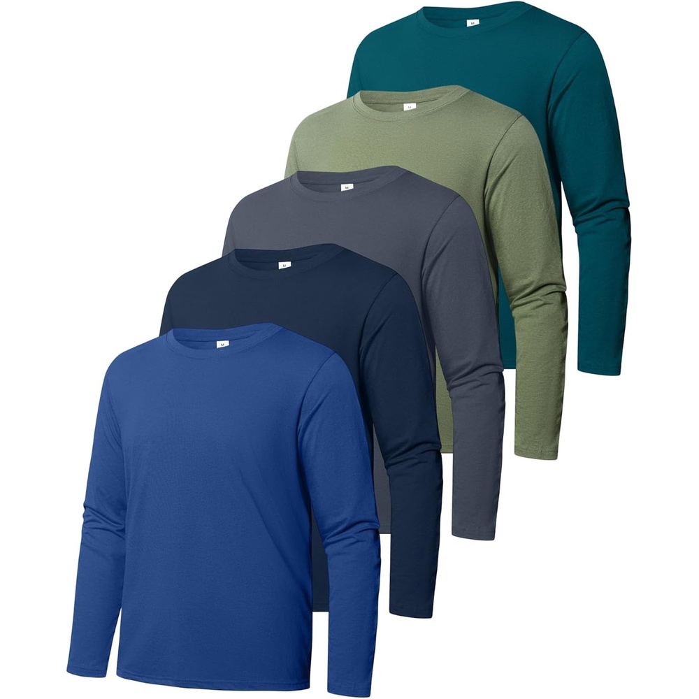 image:imageZITY 5 Pack Cotton Long Sleeve TShirt Crew Neck Basic Tee Soft Casual Breathable Shirts TopsDark Teal Bluearmy Greenroyal Bluenavygrey