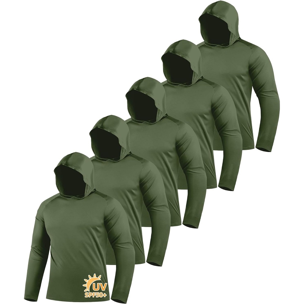 image:imageZITY 5 Pack Mens Sun Protection Long Sleeve Hoodie Shirts UPF 50 Fishing Shirts Lightweight Athletic Rash Guard Sweatshirts5 Army Green