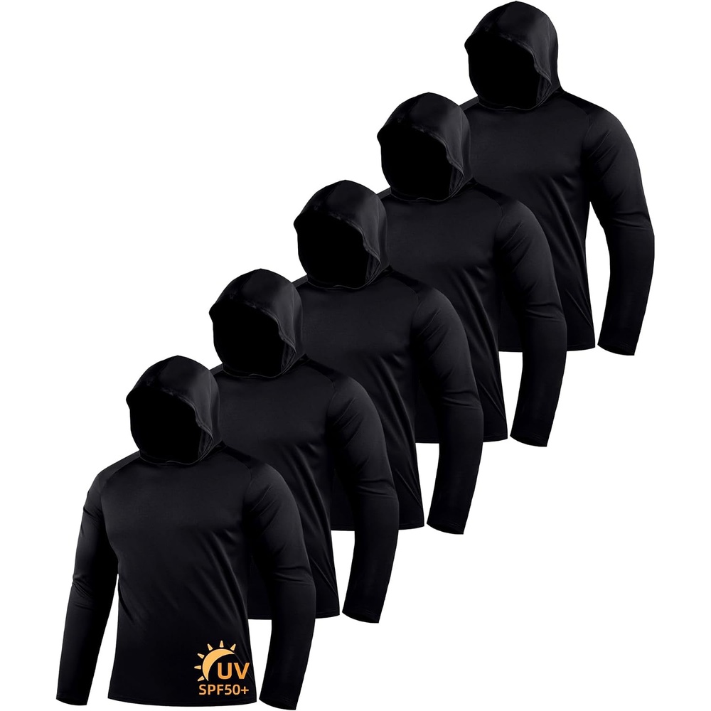 image:imageZITY 5 Pack Mens Sun Protection Long Sleeve Hoodie Shirts UPF 50 Fishing Shirts Lightweight Athletic Rash Guard Sweatshirts5 Black