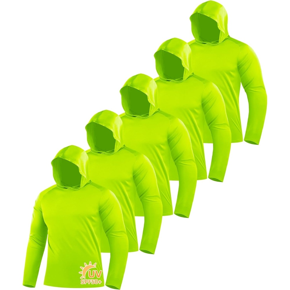 image:imageZITY 5 Pack Mens Sun Protection Long Sleeve Hoodie Shirts UPF 50 Fishing Shirts Lightweight Athletic Rash Guard Sweatshirts5 Fluorescent Green