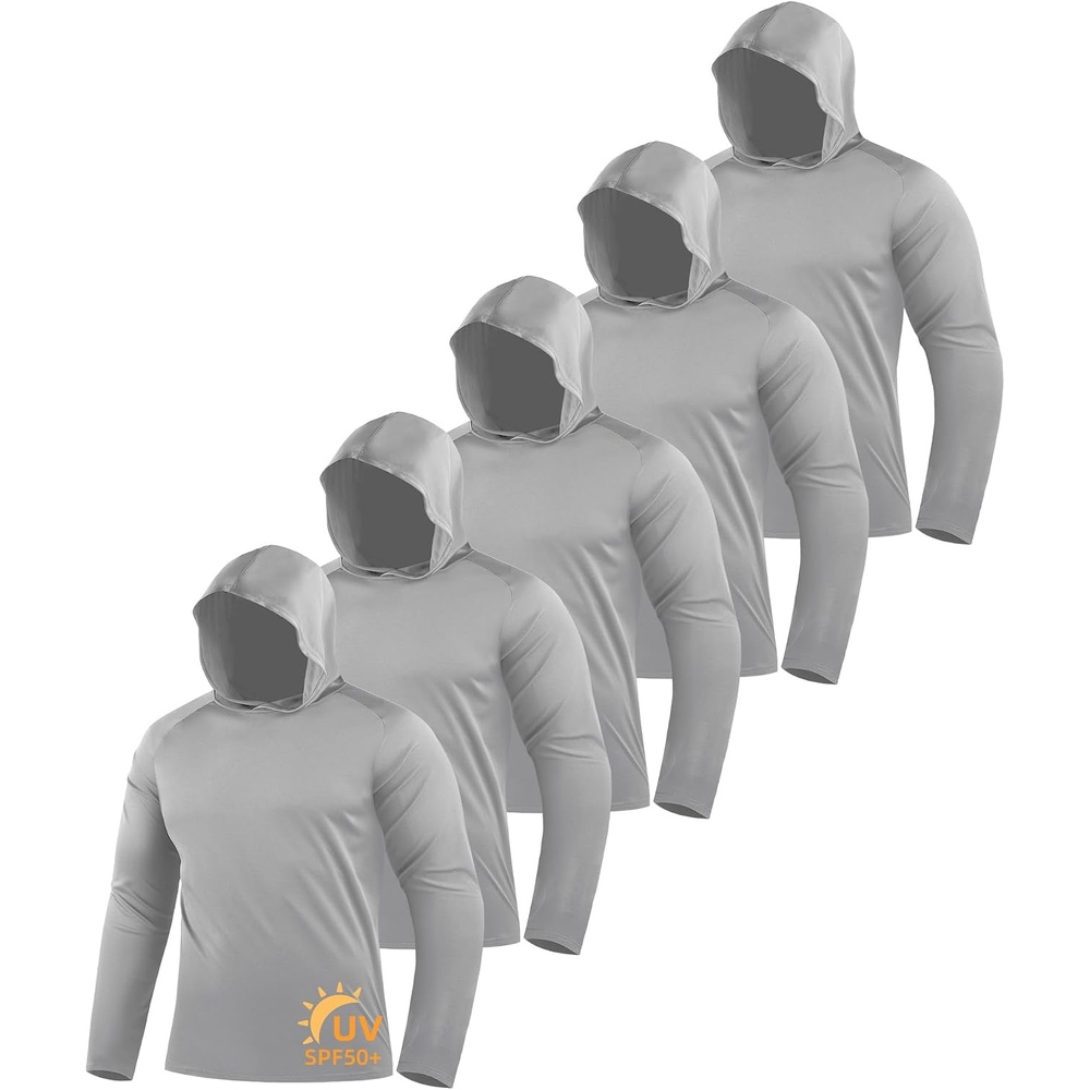 image:imageZITY 5 Pack Mens Sun Protection Long Sleeve Hoodie Shirts UPF 50 Fishing Shirts Lightweight Athletic Rash Guard Sweatshirts5 Light Gray