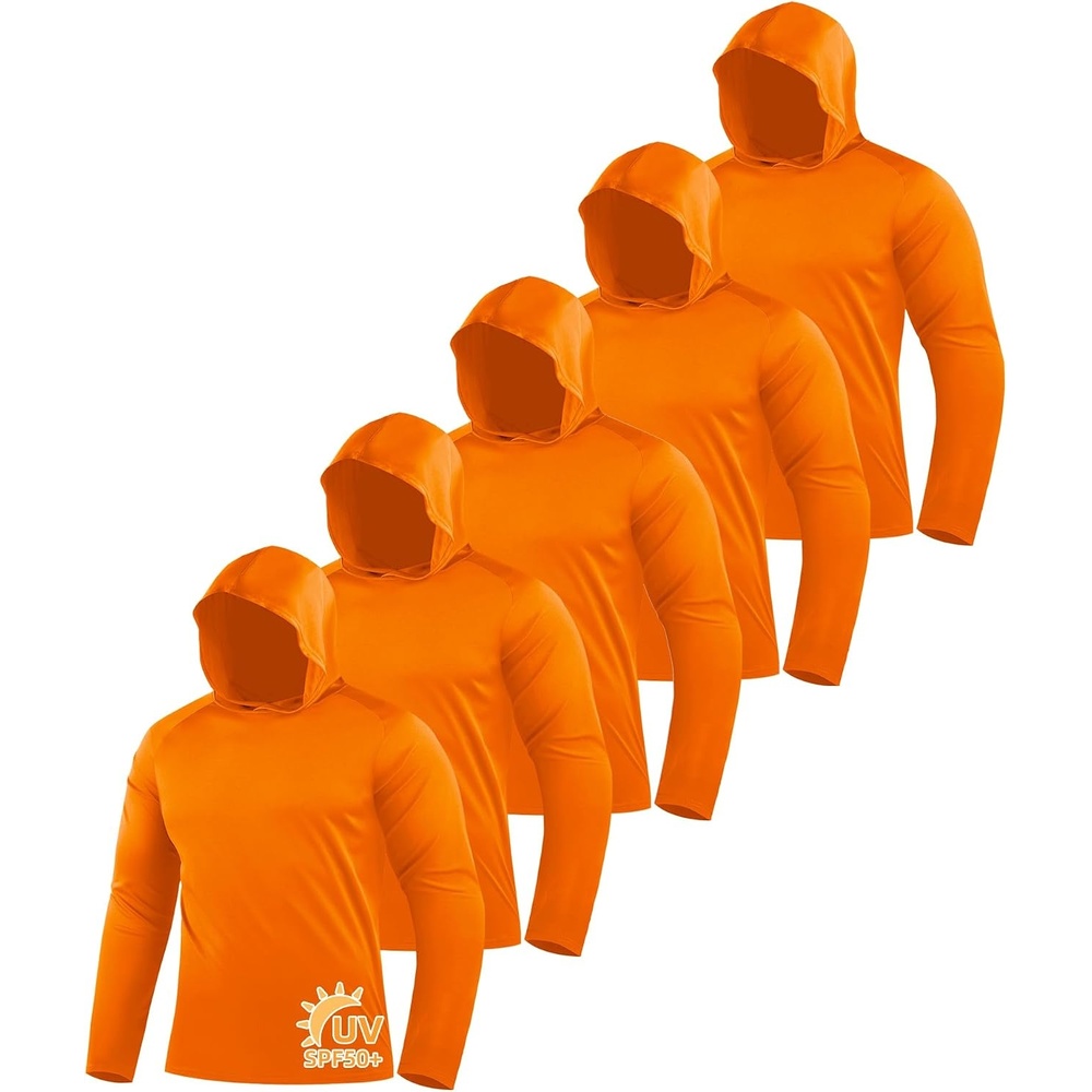 image:imageZITY 5 Pack Mens Sun Protection Long Sleeve Hoodie Shirts UPF 50 Fishing Shirts Lightweight Athletic Rash Guard Sweatshirts5 Orange