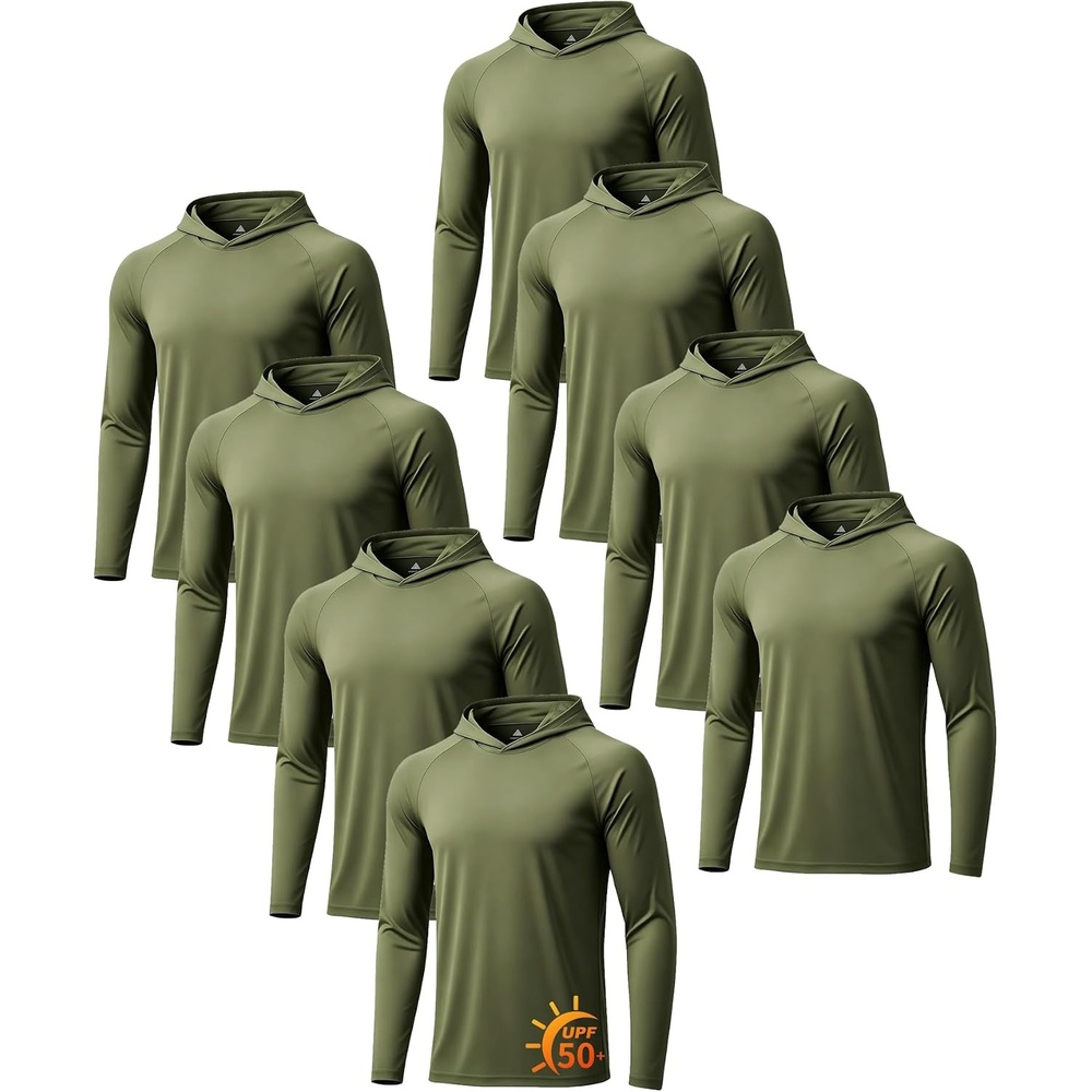 image:imageZITY 5 Pack Mens UPF 50 Hoodie Shirts Sun Protection Athletic Fast Dry Lightweight Rashguard for Fishing Hiking Workout8 Pack 8pcs Army Green