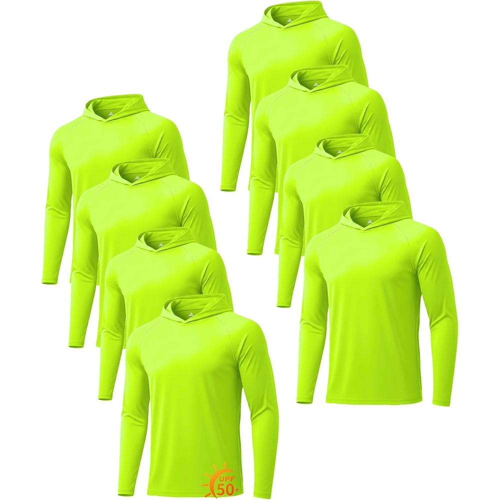 image:imageZITY 5 Pack Mens UPF 50 Hoodie Shirts Sun Protection Athletic Fast Dry Lightweight Rashguard for Fishing Hiking Workout8 Pack 8pcs Neon Green