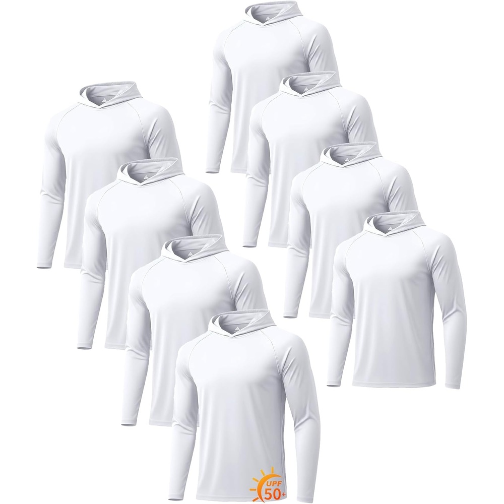 image:imageZITY 5 Pack Mens UPF 50 Hoodie Shirts Sun Protection Athletic Fast Dry Lightweight Rashguard for Fishing Hiking Workout8 Pack 8pcs White