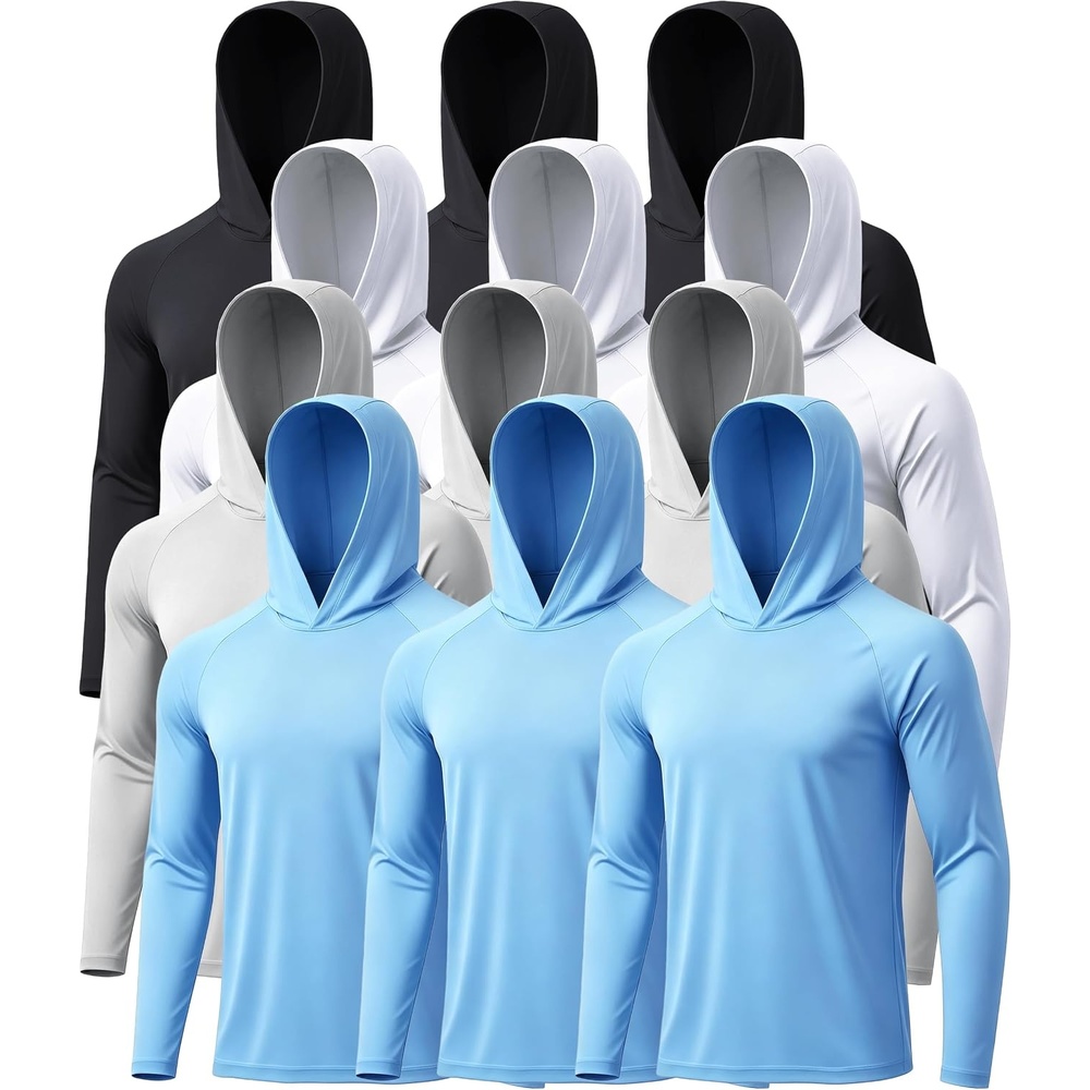 image:imageZITY 7 Pack Sun Shirts for Men UPF 50 UV Protection Athletic Hoodies  Mens Long Sleeve Hoodies Lightweight Quick Dry Athletic Fishing Shirt with Hood12 Packblack3  White3  Light Gery3  Light Blue3