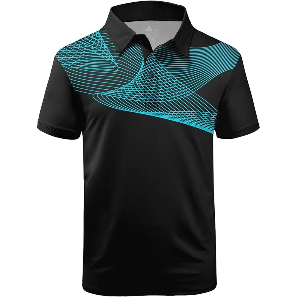 image:imageZITY Golf Polo Shirts for Men Short Sleeve UPF 50 Athletic Tennis TShirt Machine Wash Casual Business Tennis Work Outdoor Moisture Wicking QuickDrying Breathable Stretchy Print PatternsBlack Navy Blue