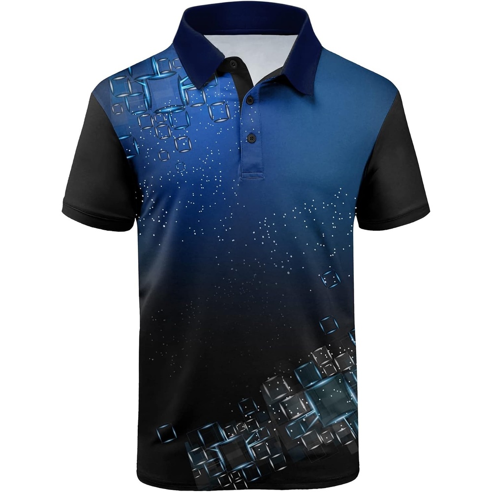 image:imageZITY Golf Polo Shirts for Men Short Sleeve UPF 50 Athletic Tennis TShirt Machine Wash Casual Business Tennis Work Outdoor Moisture Wicking QuickDrying Breathable Stretchy Print PatternsBlock Blue