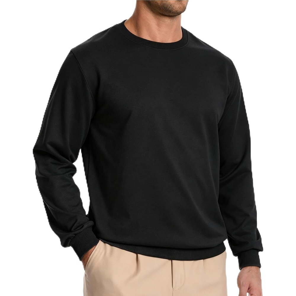 image:imageZITY Mens Athletic Crewneck Sweatshirt Classic Versatile Lightweight Long Sleeve Sweatshirts for MenBlack