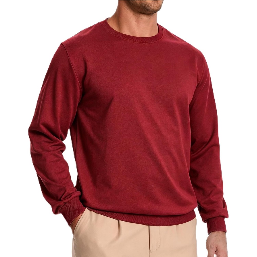 image:imageZITY Mens Athletic Crewneck Sweatshirt Classic Versatile Lightweight Long Sleeve Sweatshirts for MenRed