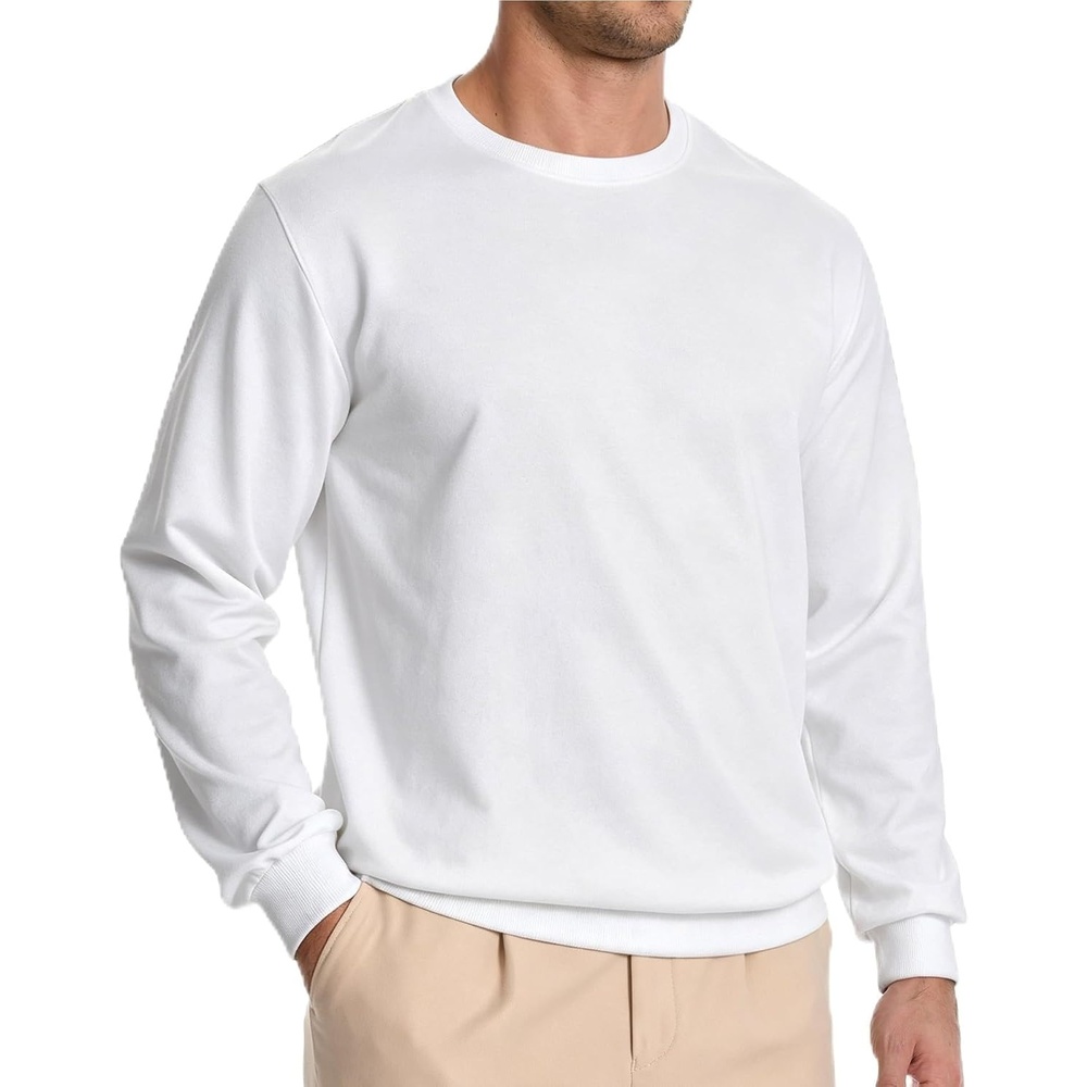 image:imageZITY Mens Athletic Crewneck Sweatshirt Classic Versatile Lightweight Long Sleeve Sweatshirts for MenWhite