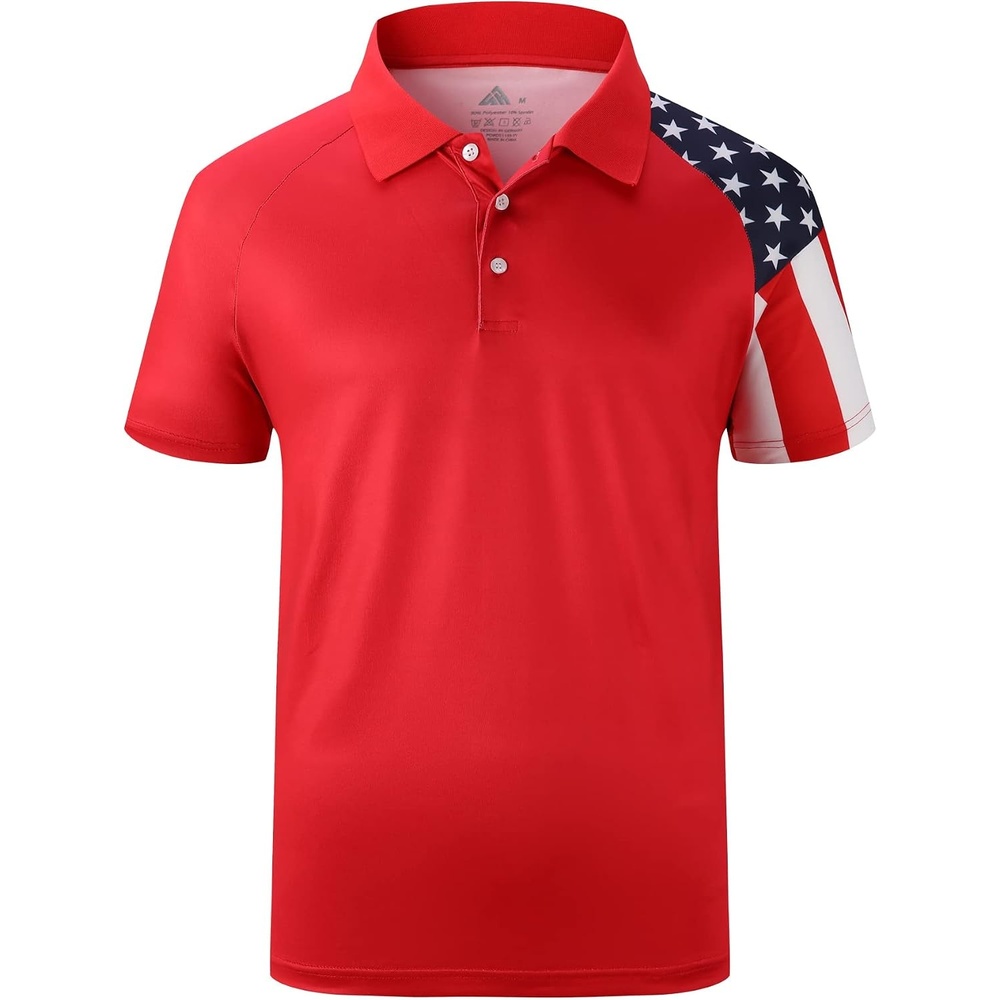 image:imageZITY Mens Golf Short Sleeve Moisture Wicking Polos with Print Patterns UPF 50Performance Collared TshirtStretchyLightweightBreathableTeam TrainingTennisAthleticOutdoorCampingBusinessRed