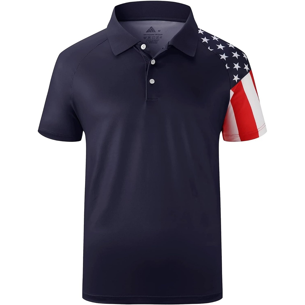 image:imageZITY Mens Golf Short Sleeve Moisture Wicking Polos with Print Patterns UPF 50Performance Collared TshirtStretchyLightweightBreathableTeam TrainingTennisAthleticOutdoorCampingBusinessDark Blue