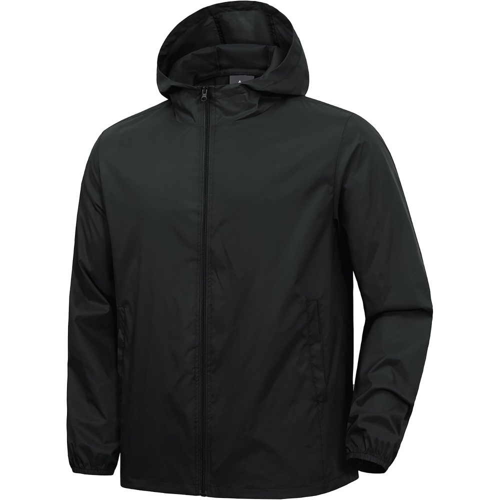 image:imageZITY Mens Lightweight Waterproof Rain Jacket Hooded Windbreaker Raincoat Packable for Outdoor HikingBlack