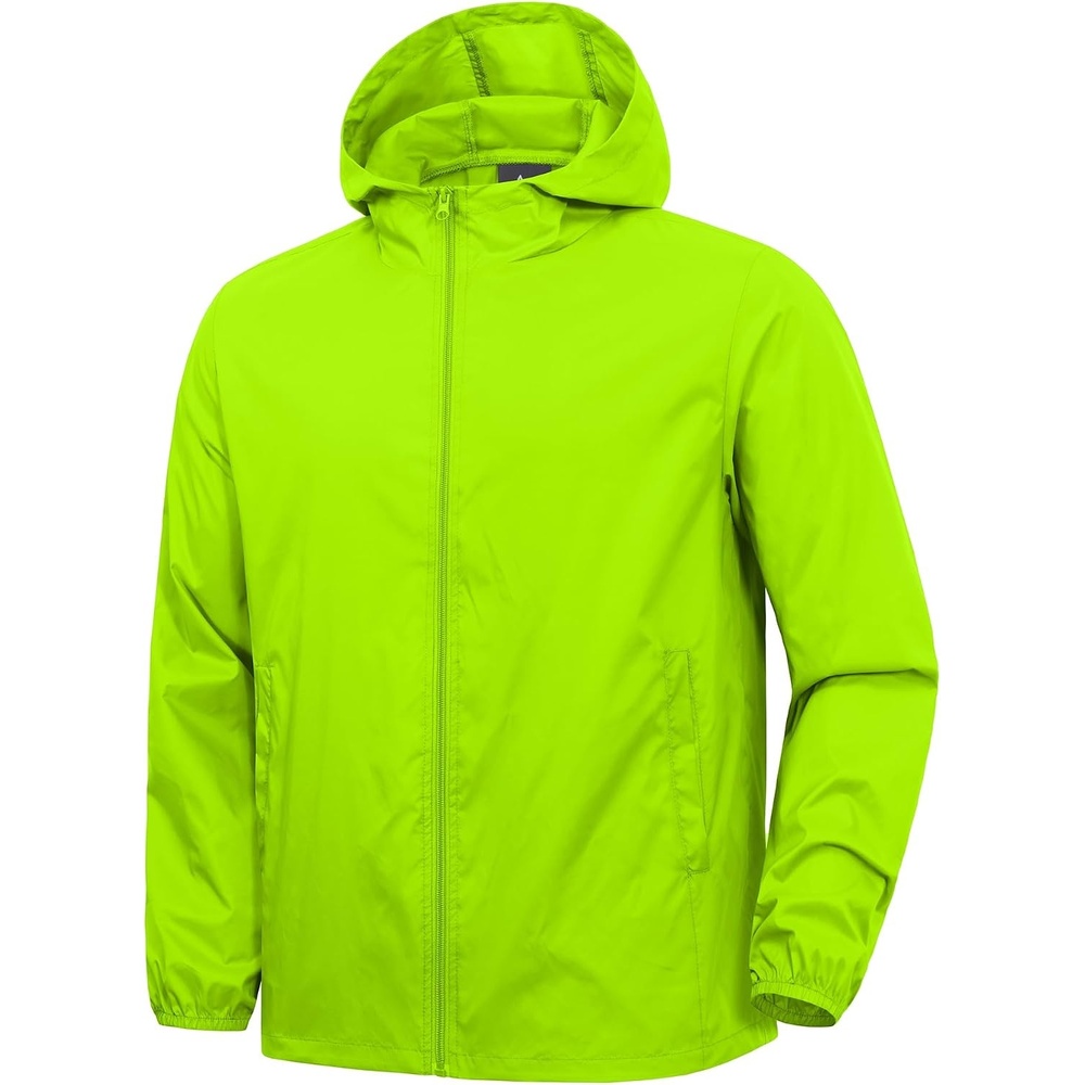 image:imageZITY Mens Lightweight Waterproof Rain Jacket Hooded Windbreaker Raincoat Packable for Outdoor HikingFluorescent Green
