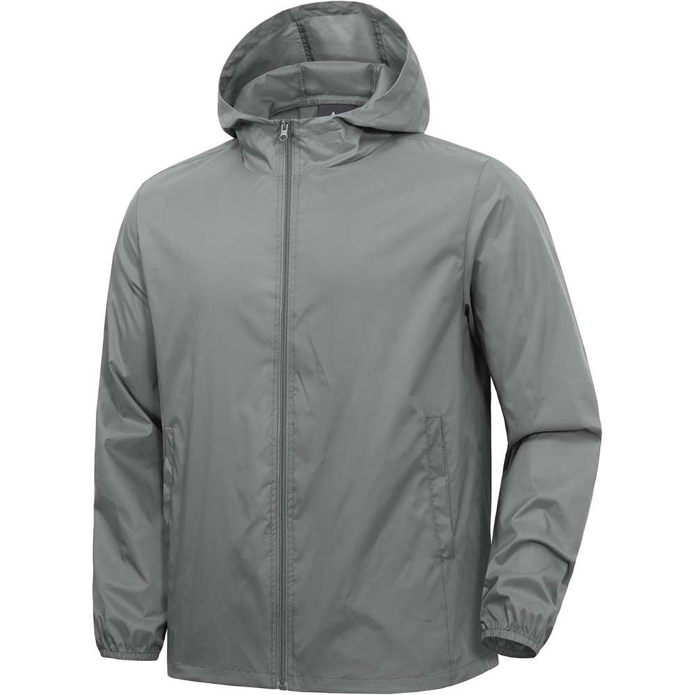 image:imageZITY Mens Lightweight Waterproof Rain Jacket Hooded Windbreaker Raincoat Packable for Outdoor HikingLight Gray