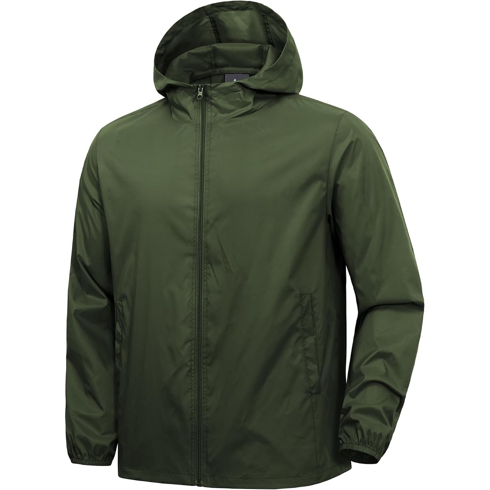 image:imageZITY Mens Lightweight Waterproof Rain Jacket Hooded Windbreaker Raincoat Packable for Outdoor HikingMilitary Green