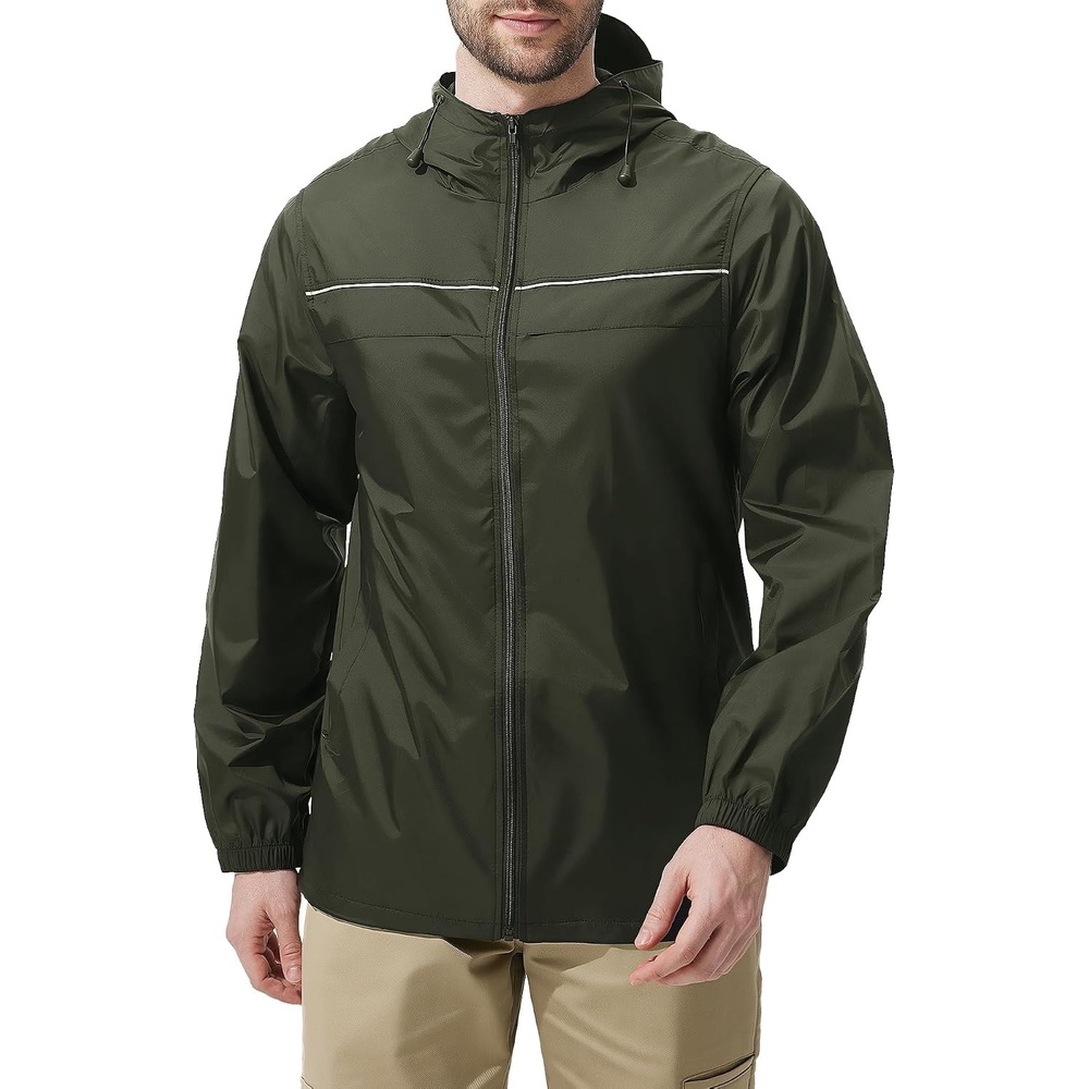 image:imageZITY Mens Rain Jacket with Lining Waterproof Lightweight Rain Coats Packable Hooded Windbreaker for Hiking Golf CyclingArmy Green