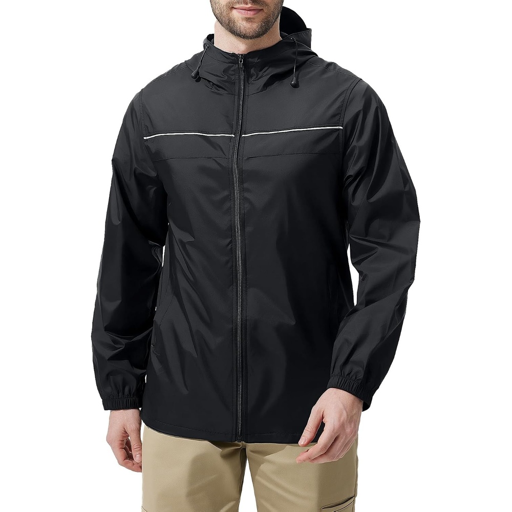 image:imageZITY Mens Rain Jacket with Lining Waterproof Lightweight Rain Coats Packable Hooded Windbreaker for Hiking Golf CyclingBlack